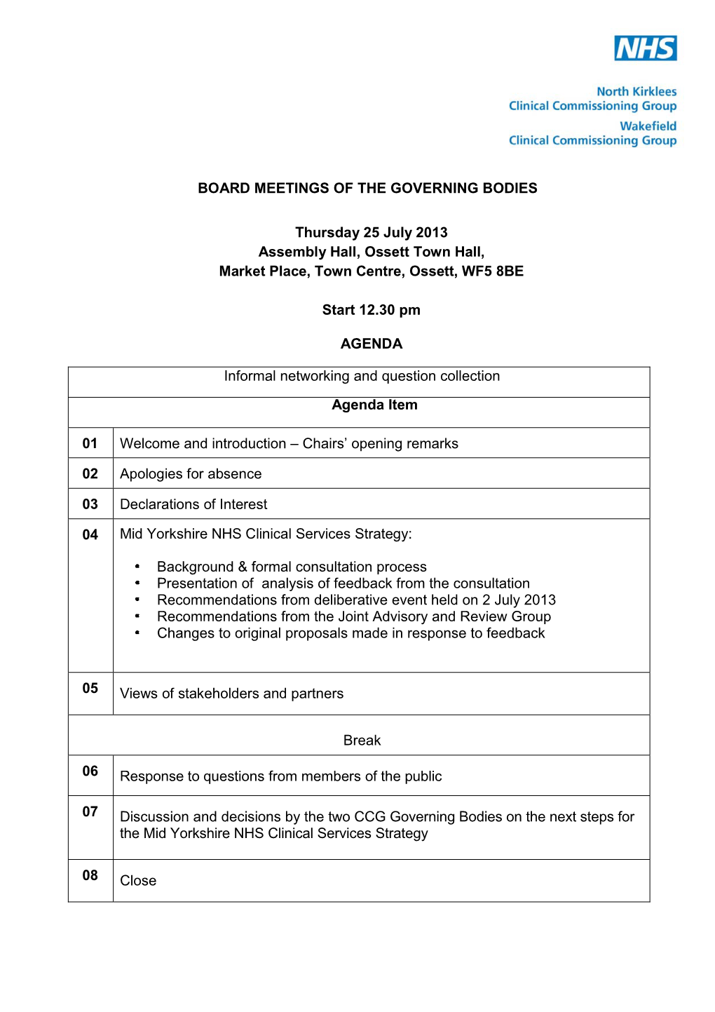 Public Governing Body Papers 25 July 2013