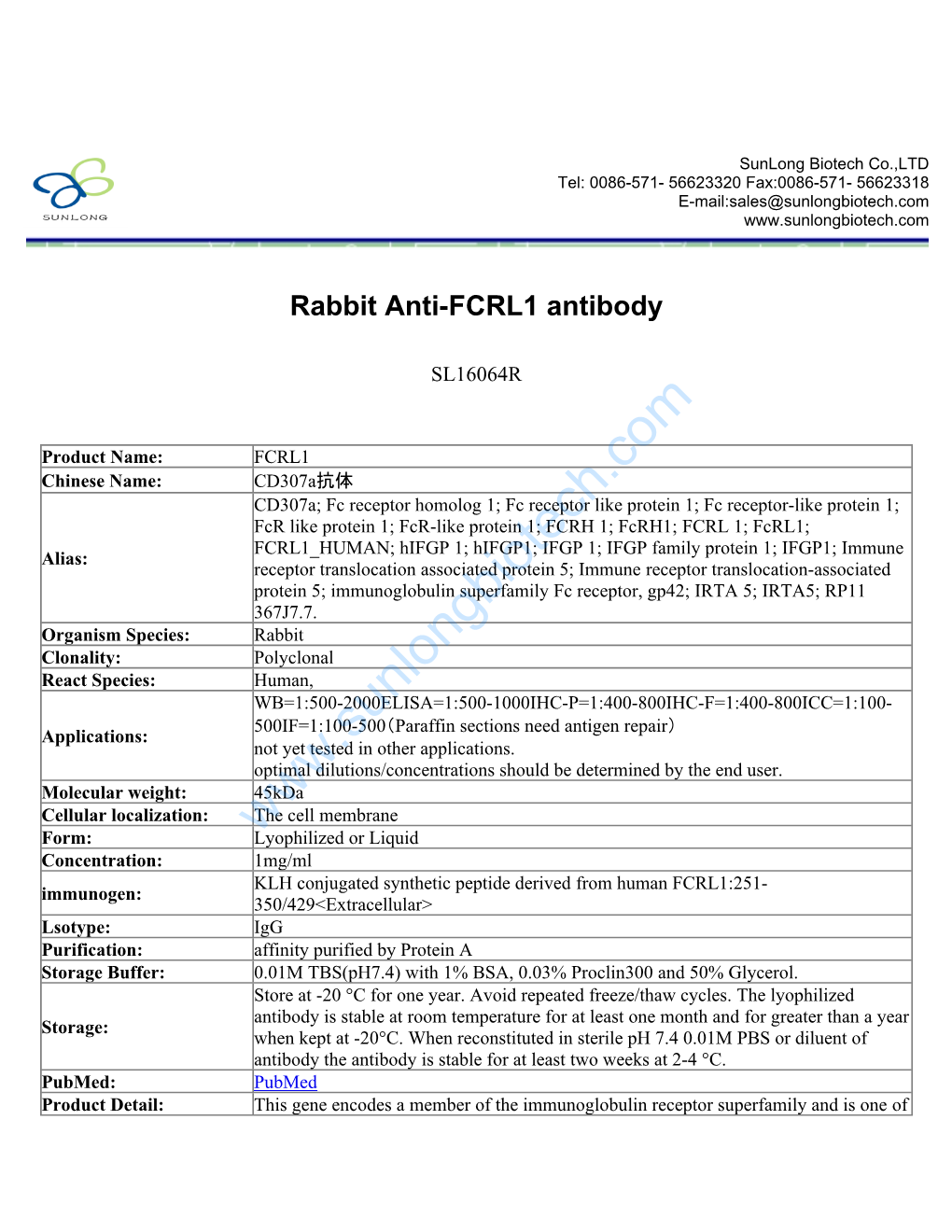 Rabbit Anti-FCRL1 Antibody-SL16064R