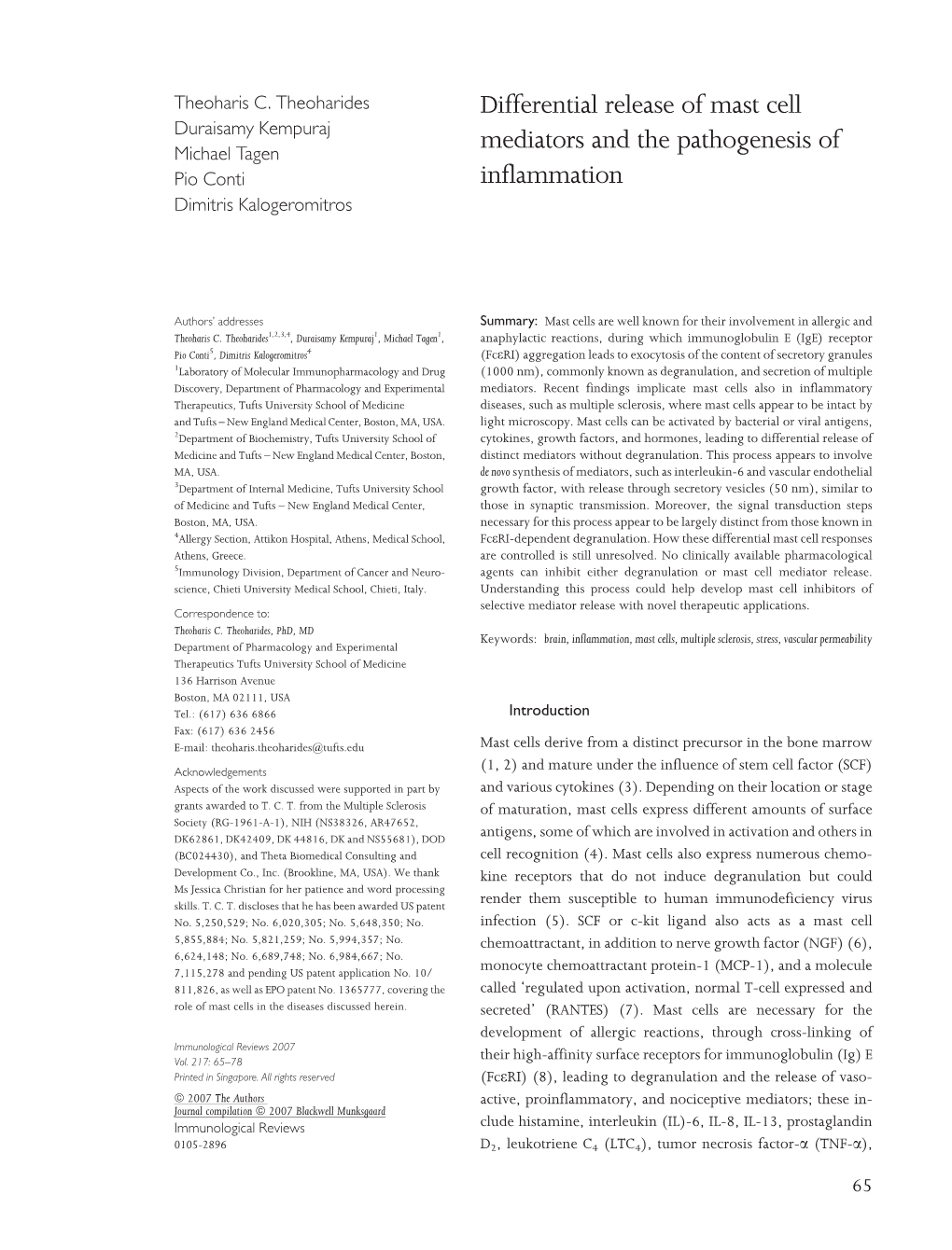 Differential Release of Mast Cell Mediators and the Pathogenesis Of