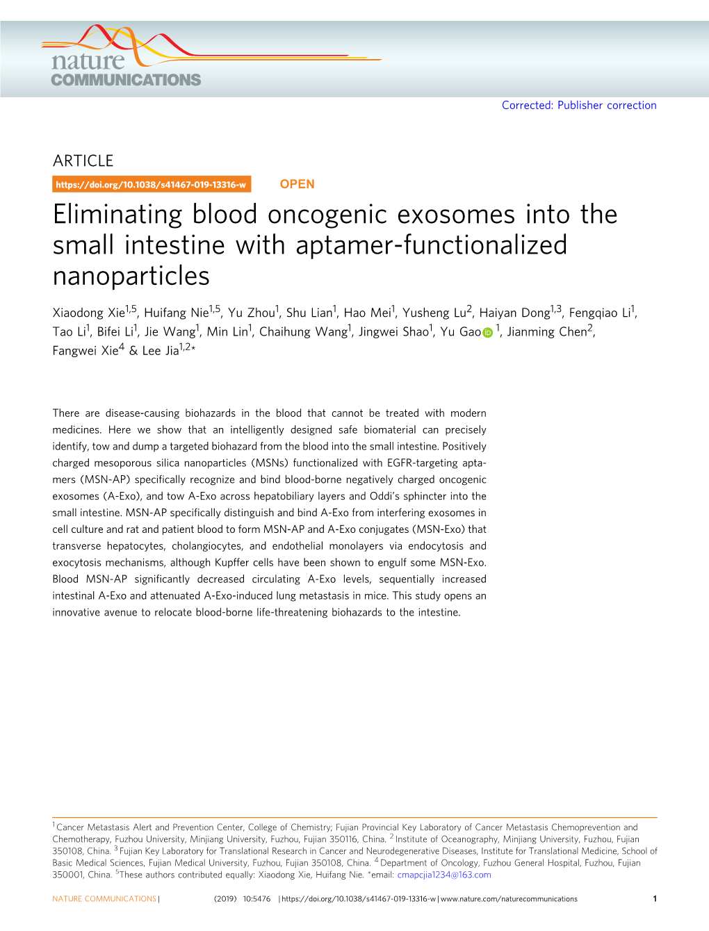 Eliminating Blood Oncogenic Exosomes Into the Small Intestine with Aptamer-Functionalized Nanoparticles