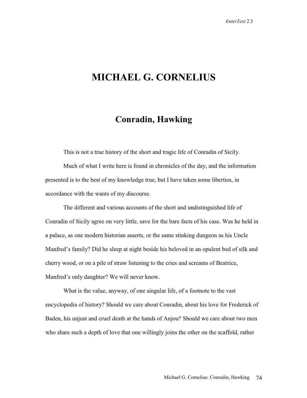 MICHAEL G. CORNELIUS Conradin, Hawking