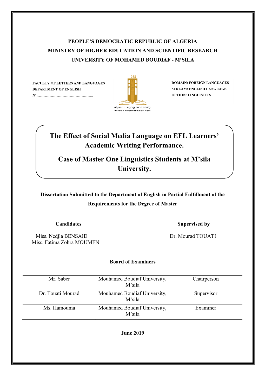 The Effect of Social Media Language on EFL Learners' Academic Writing