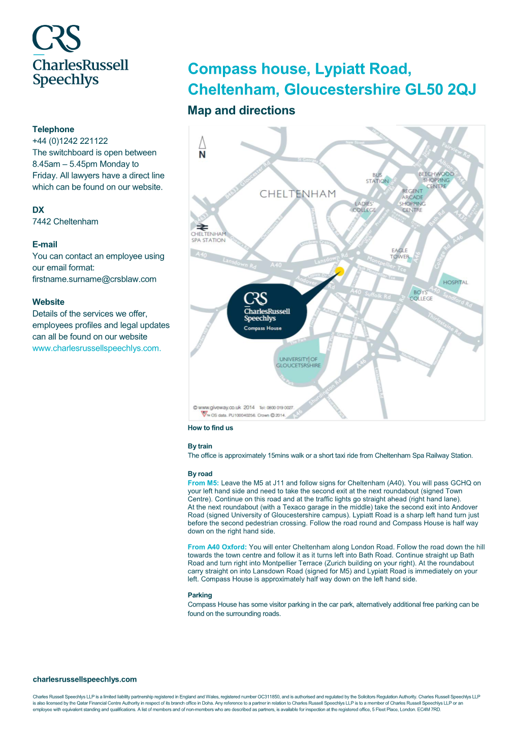 Compass House, Lypiatt Road, Cheltenham, Gloucestershire GL50 2QJ Map and Directions