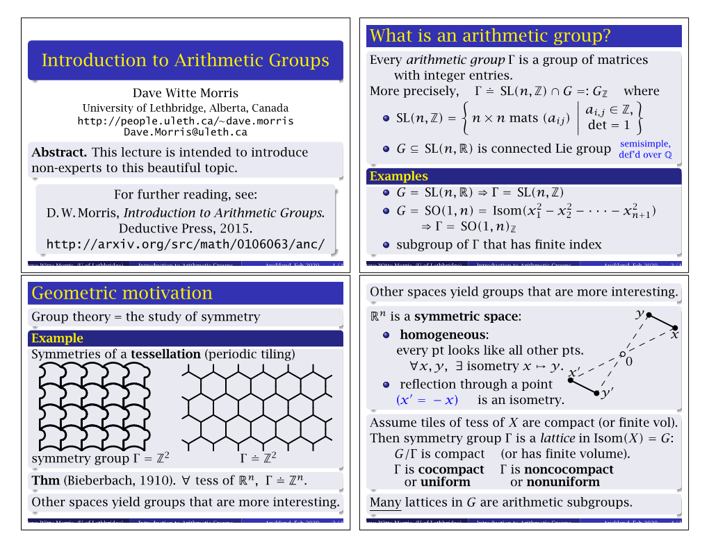 Introduction to Arithmetic Groups What Is an Arithmetic Group? Geometric