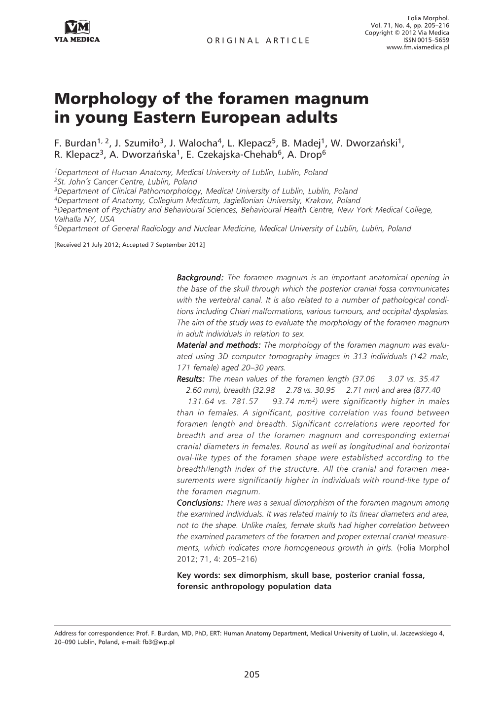 Morphology of the Foramen Magnum in Young Eastern European Adults