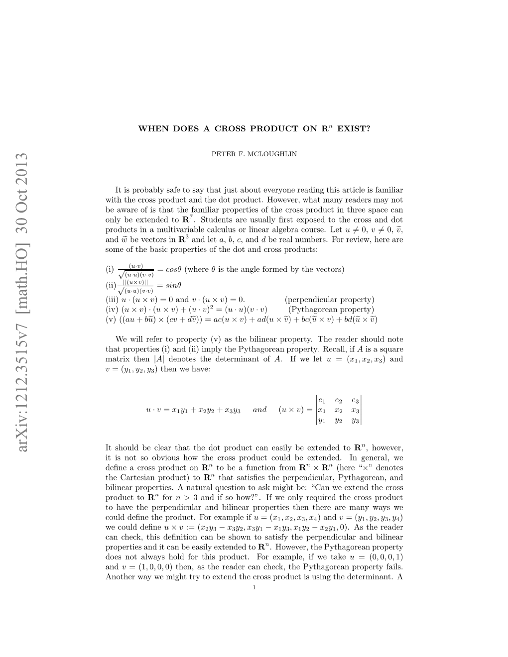 When Does a Cross Product on R^{N} Exist?