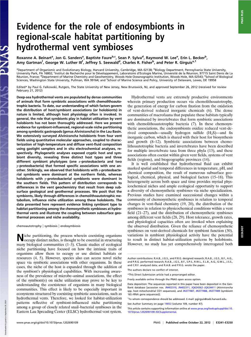 Evidence for the Role of Endosymbionts in Regional-Scale