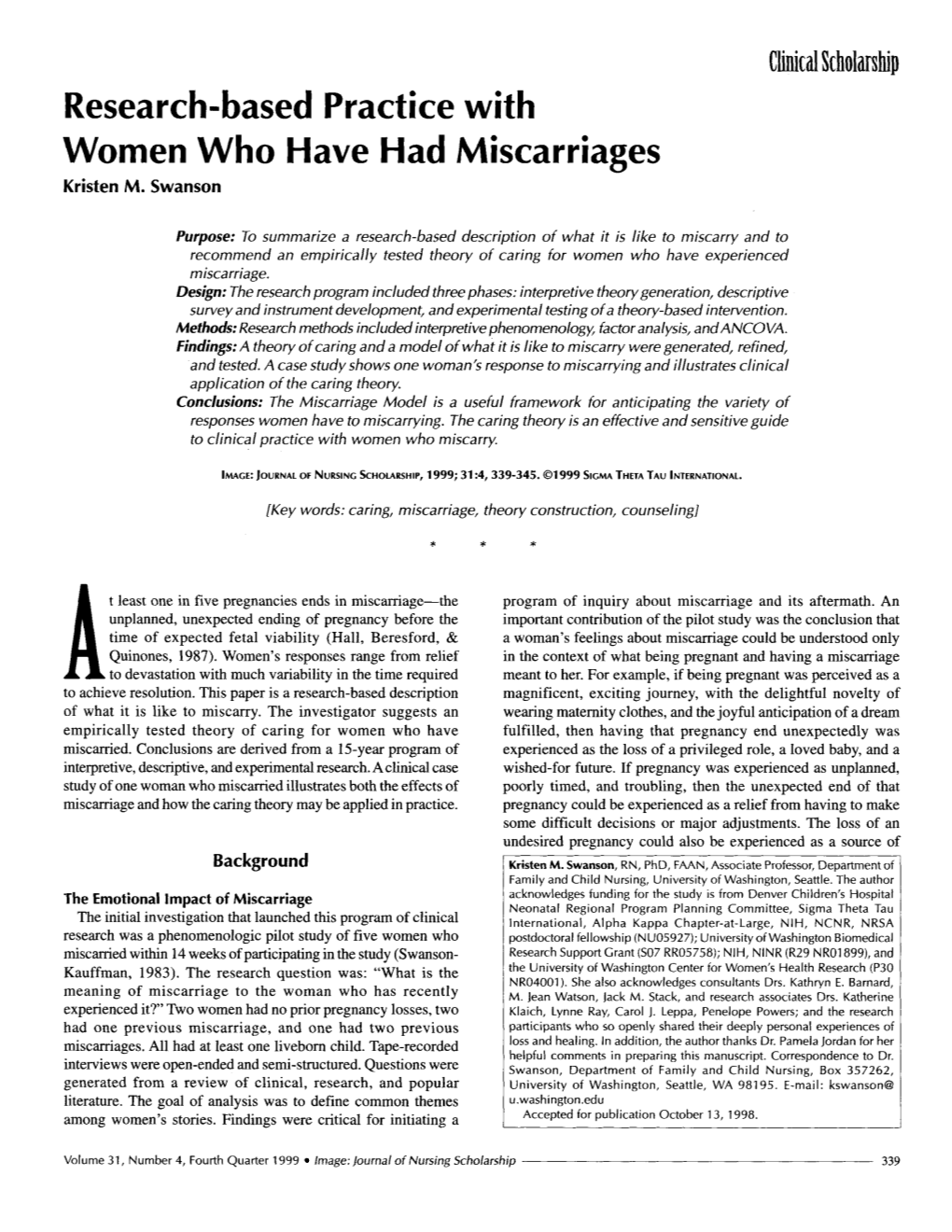 Research-Based Practice with Women Who Have Had Miscarriages