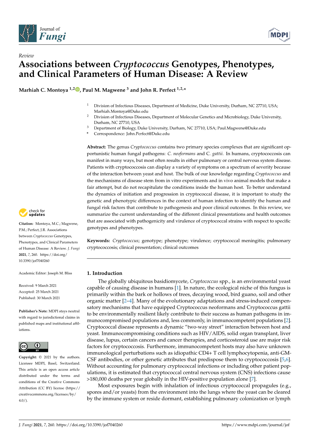 Associations Between Cryptococcus Genotypes, Phenotypes, and Clinical Parameters of Human Disease: a Review