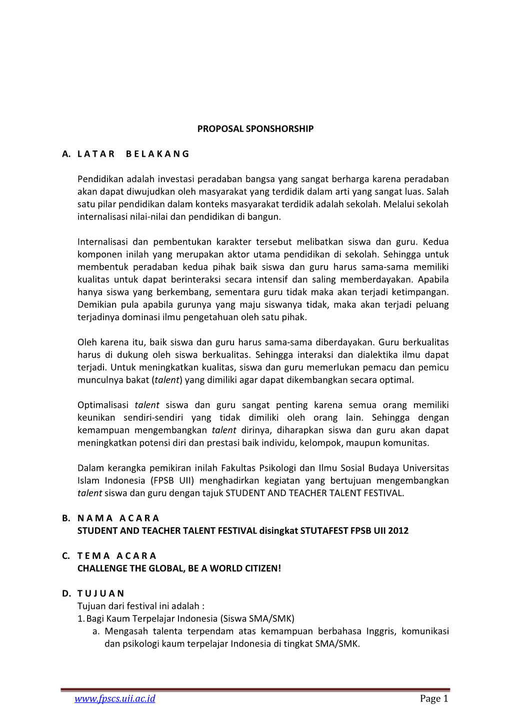 Page 1 PROPOSAL SPONSHORSHIP A