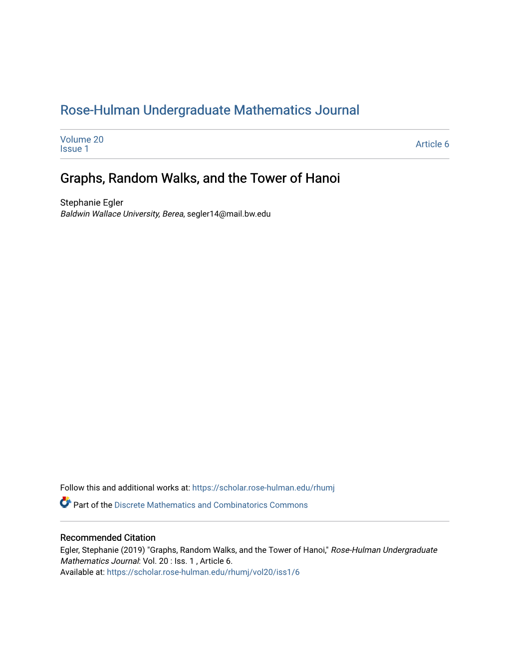 Graphs, Random Walks, and the Tower of Hanoi