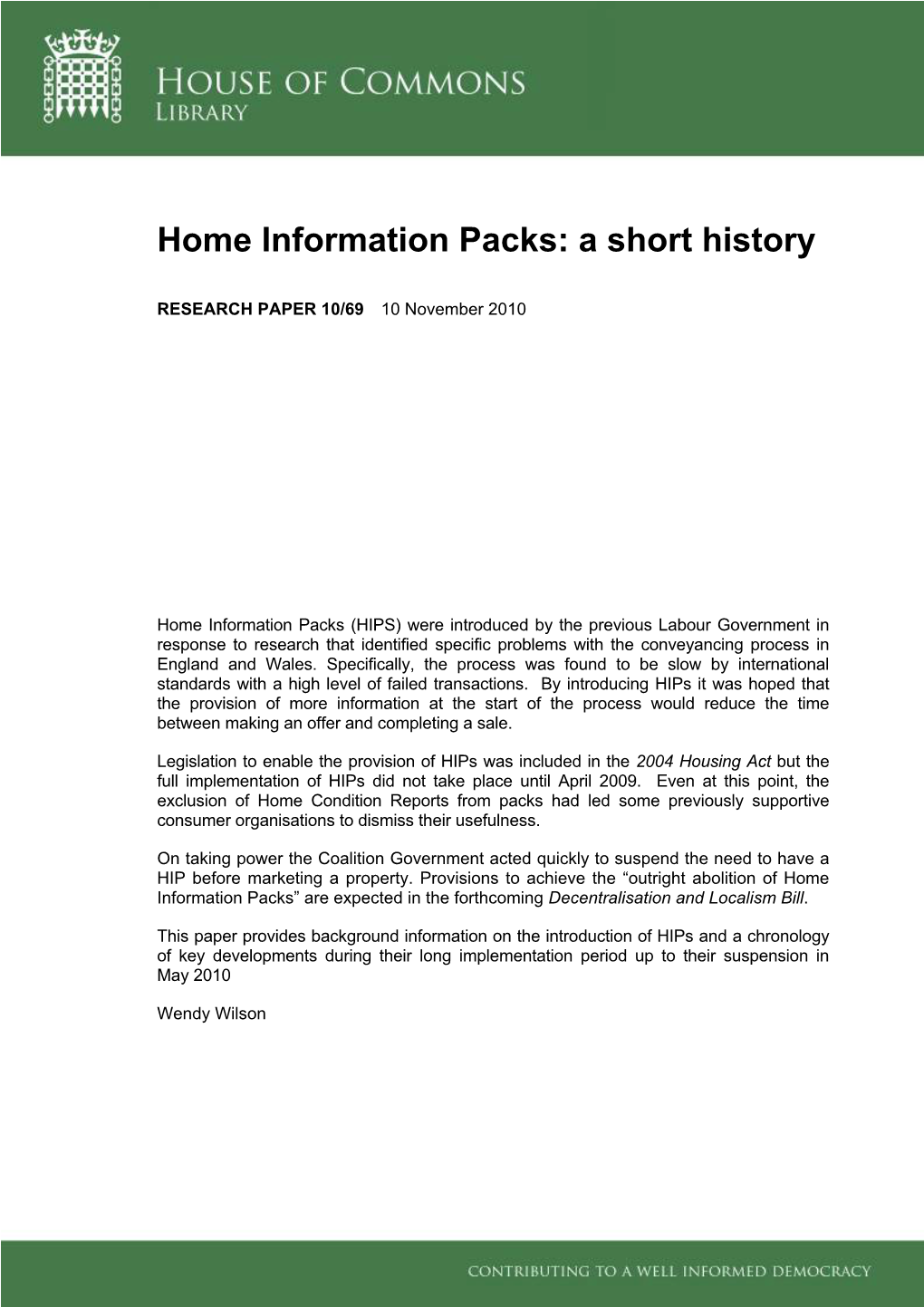 Home Information Packs: a Short History