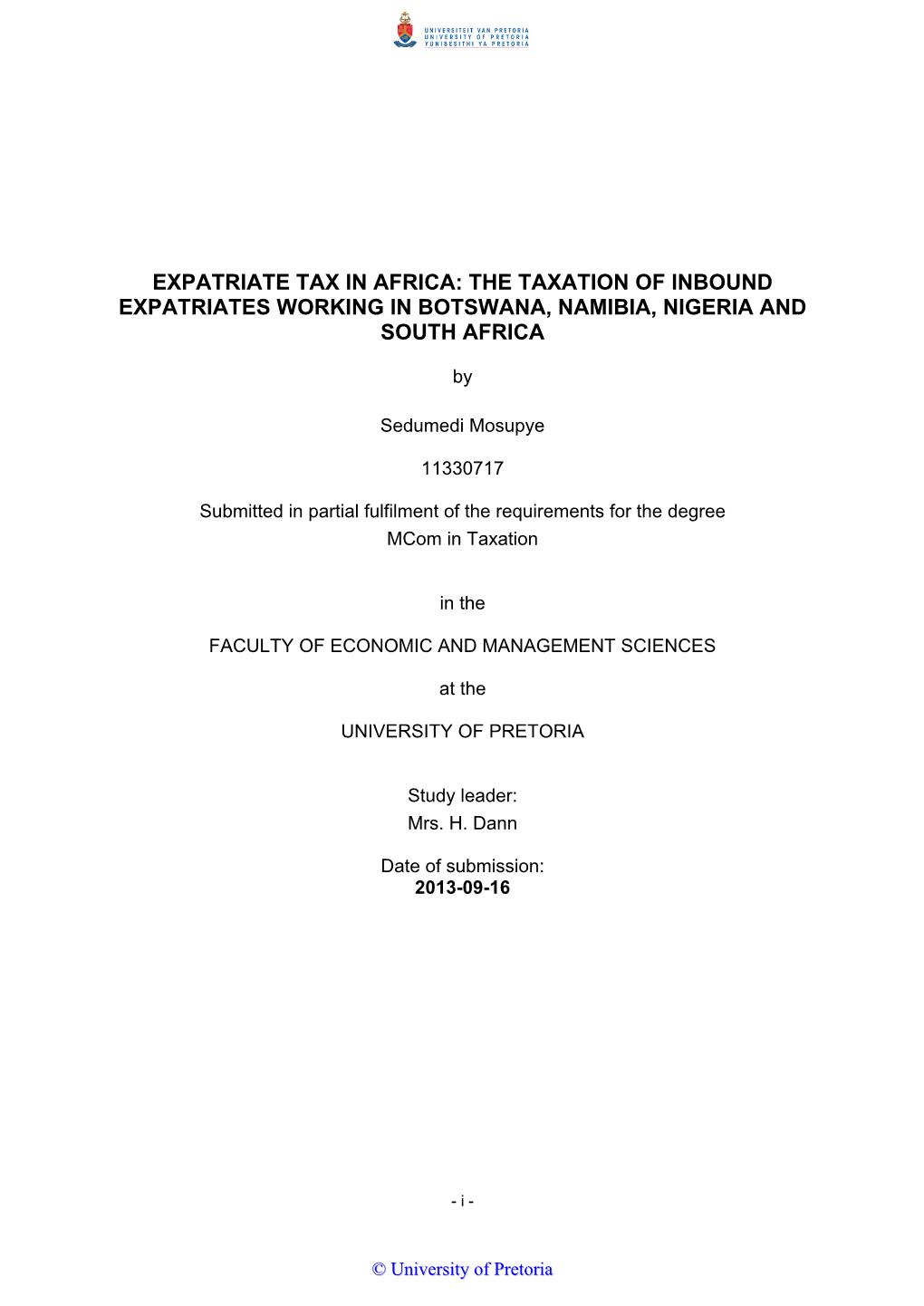 Expatriate Tax in Africa: the Taxation of Inbound Expatriates Working in Botswana, Namibia, Nigeria and South Africa