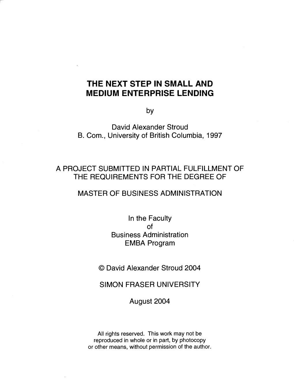 The Next Step in Small and Medium Enterprise Lending