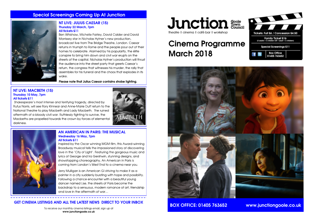 Cinema Programme March 2018