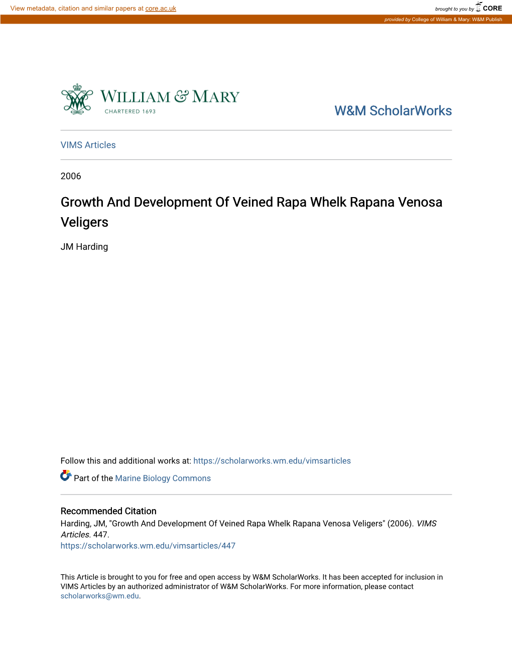 Growth and Development of Veined Rapa Whelk Rapana Venosa Veligers