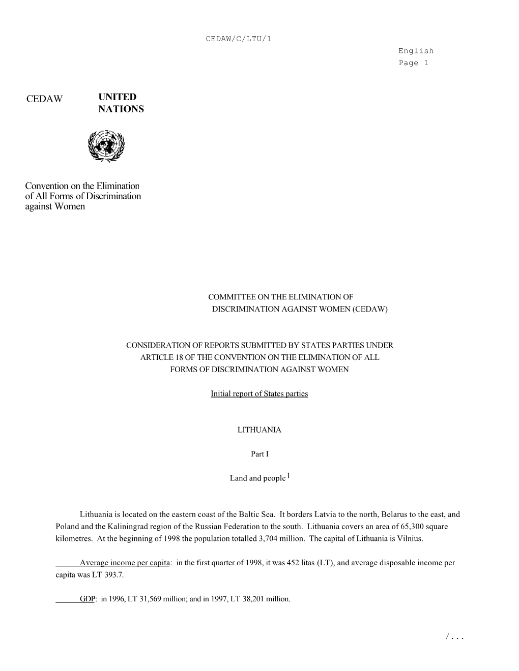 UNITED NATIONS CEDAW Convention on the Elimination of All