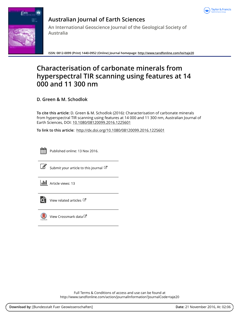 Characterisation of Carbonate Minerals from Hyperspectral TIR Scanning Using Features at 14 000 and 11 300 Nm