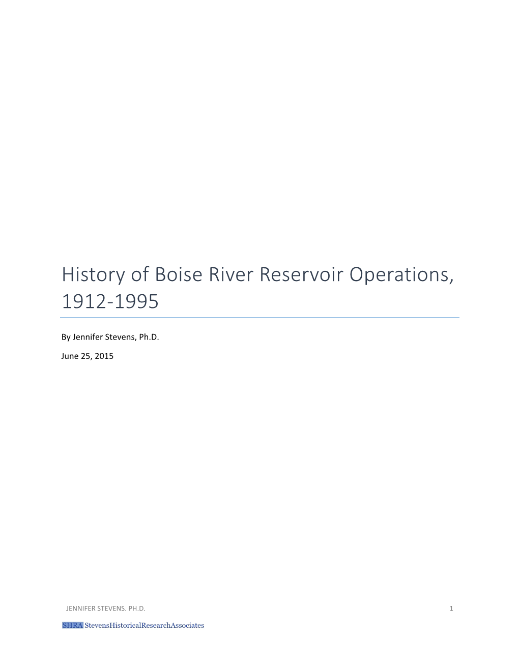 History of Boise River Reservoir Operations, 1912‐1995