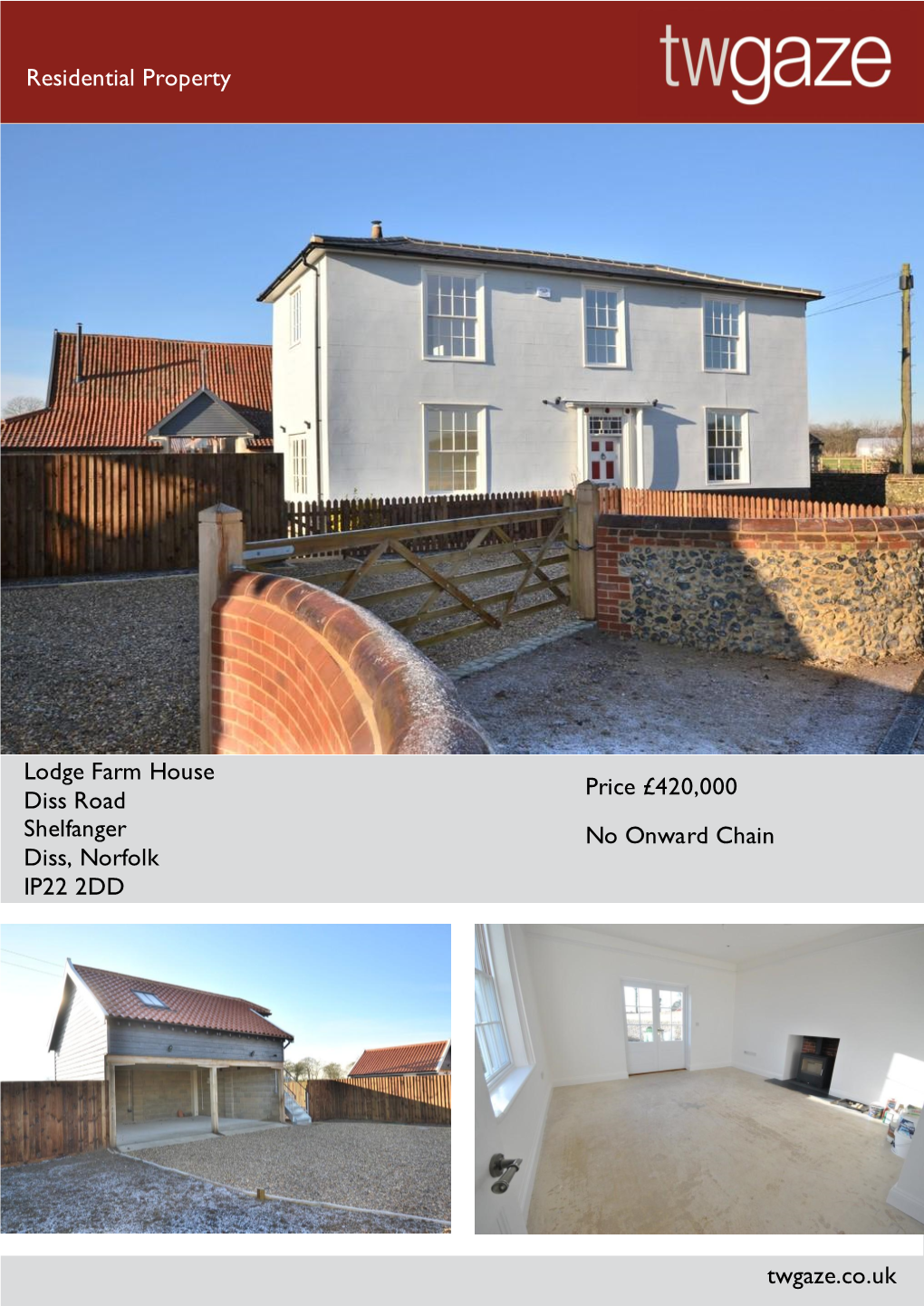 Residential Property Lodge Farm House Diss Road Shelfanger Diss