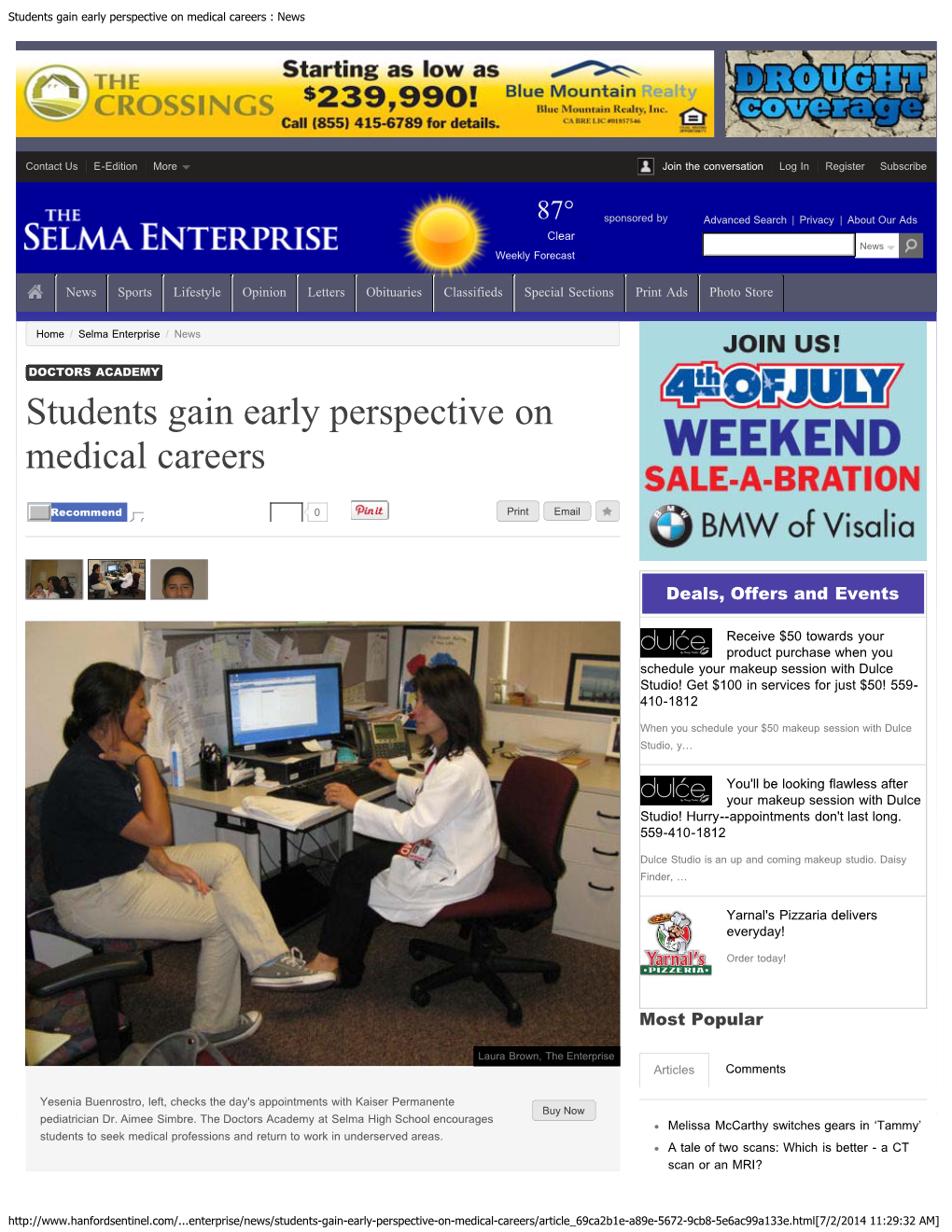 Students Gain Early Perspective on Medical Careers : News