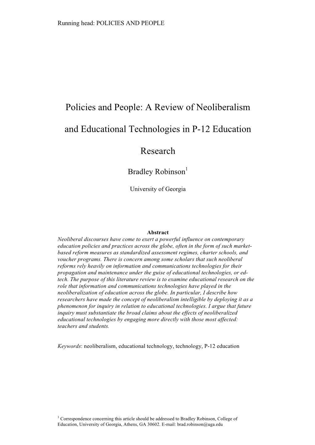 A Review of Neoliberalism and Educational