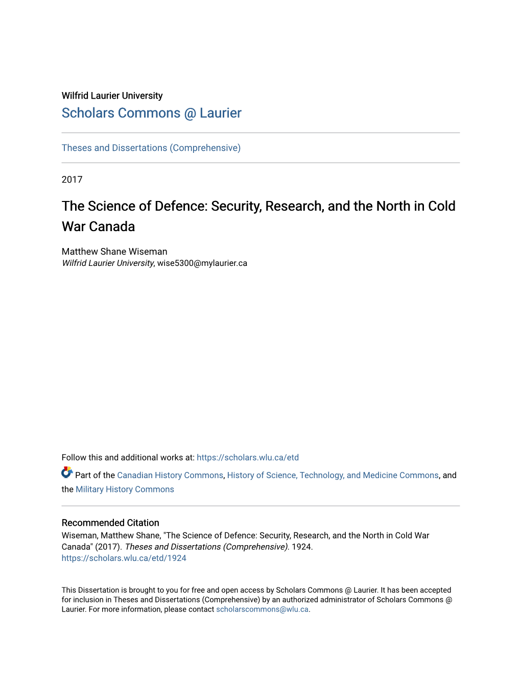 The Science of Defence: Security, Research, and the North in Cold War Canada