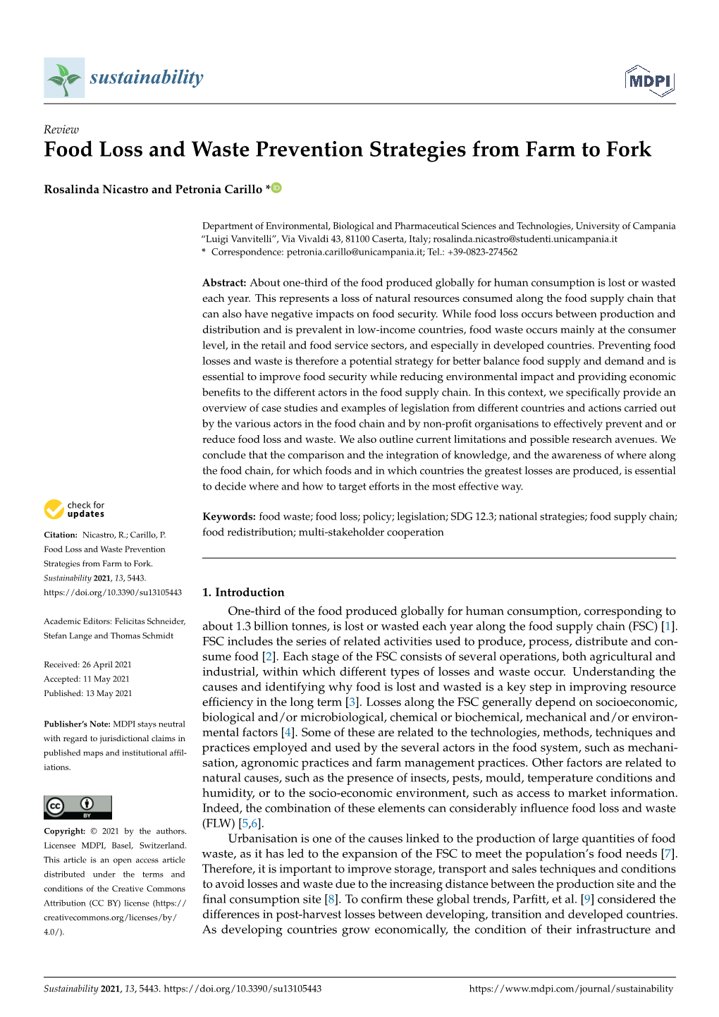 Food Loss and Waste Prevention Strategies from Farm to Fork