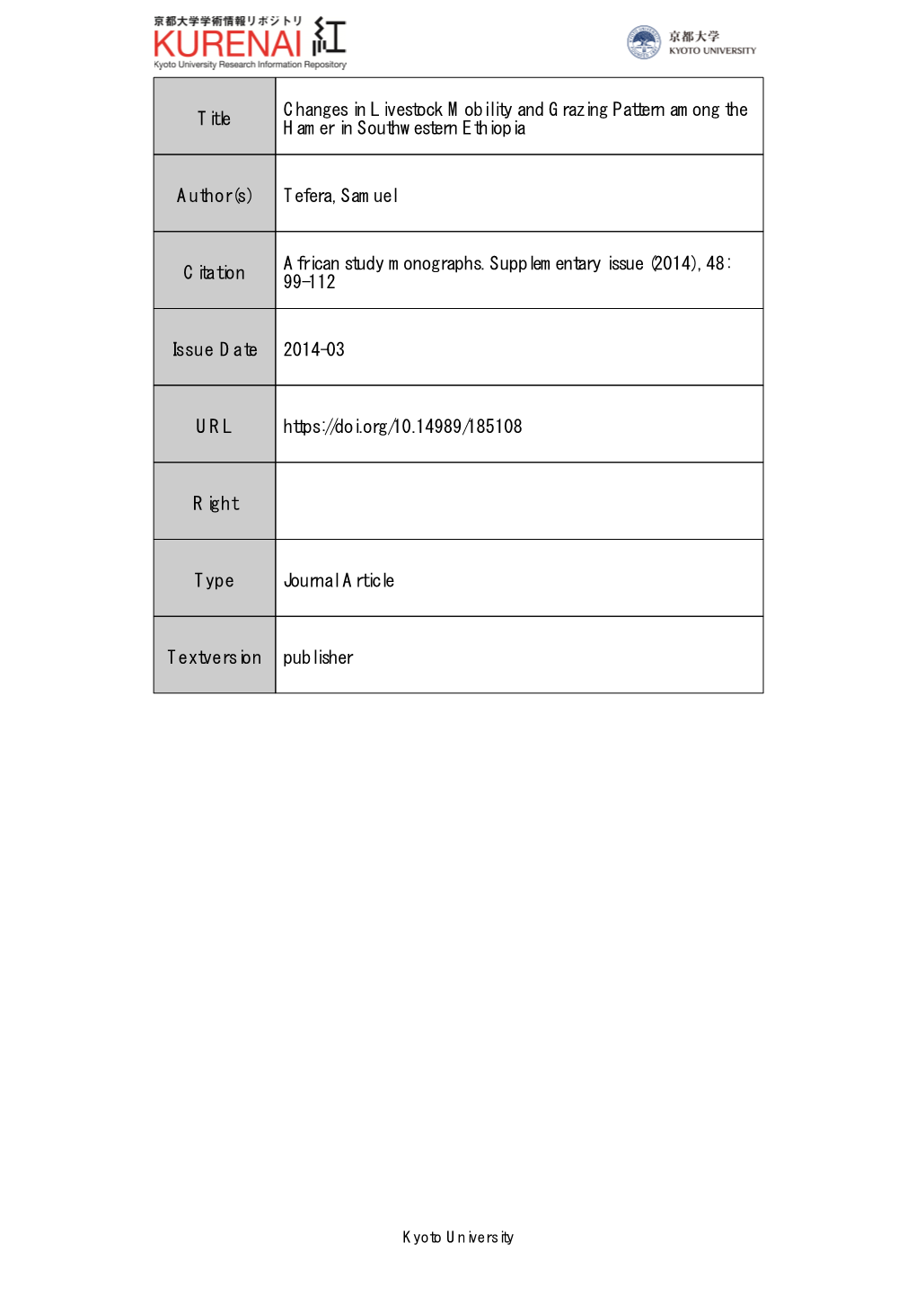 Title Changes in Livestock Mobility and Grazing Pattern Among The