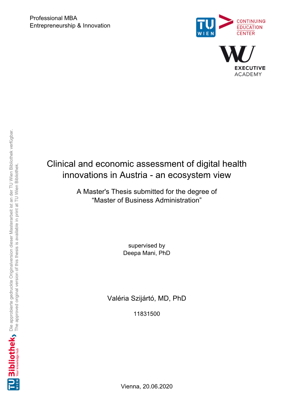 Clinical and Economical Assessment of Digital Health Innovations in Austria