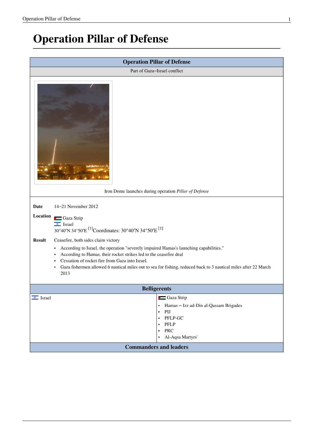 Operation Pillar of Defense 1 Operation Pillar of Defense