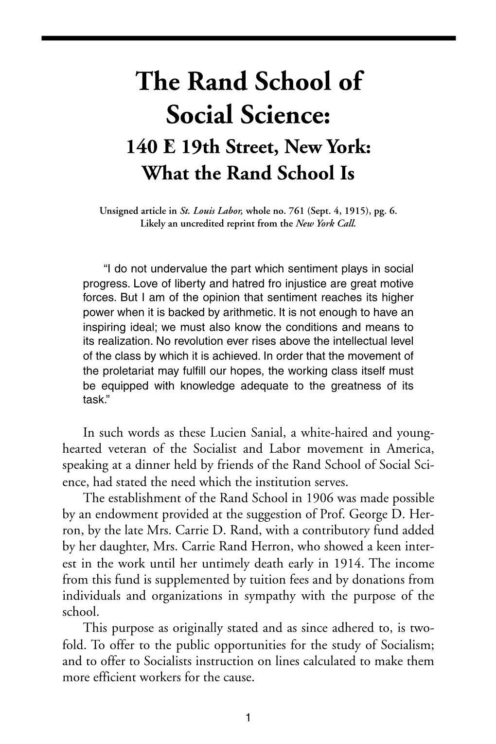 The Rand School of Social Science: 140 E 19Th Street, New York: What the Rand School Is