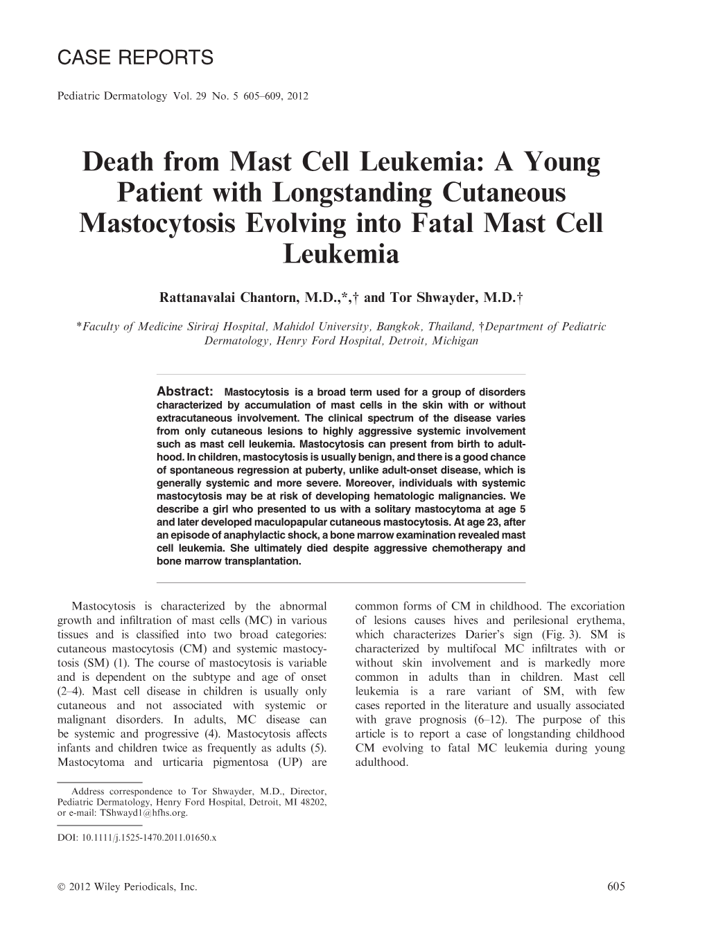 Death from Mast Cell Leukemia: a Young Patient with Longstanding Cutaneous Mastocytosis Evolving Into Fatal Mast Cell Leukemia