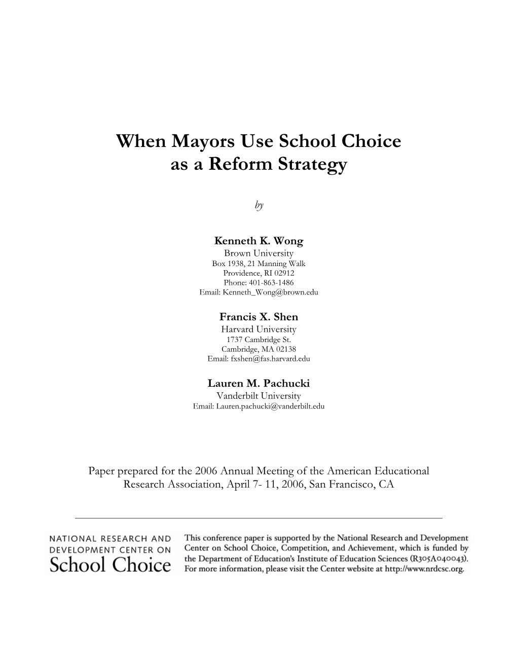 When Mayors Use School Choice As a Reform Strategy