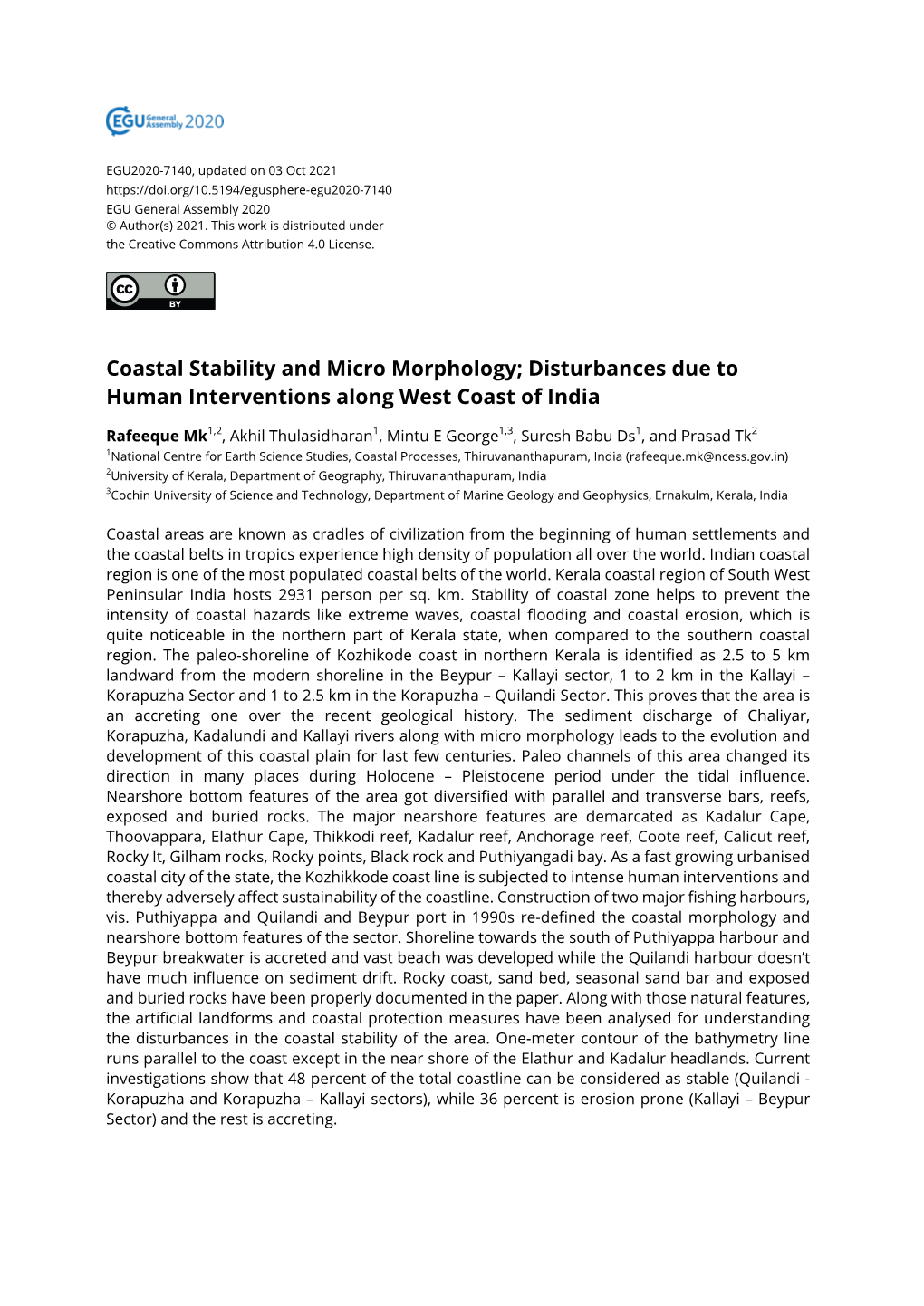 Coastal Stability and Micro Morphology; Disturbances Due to Human Interventions Along West Coast of India