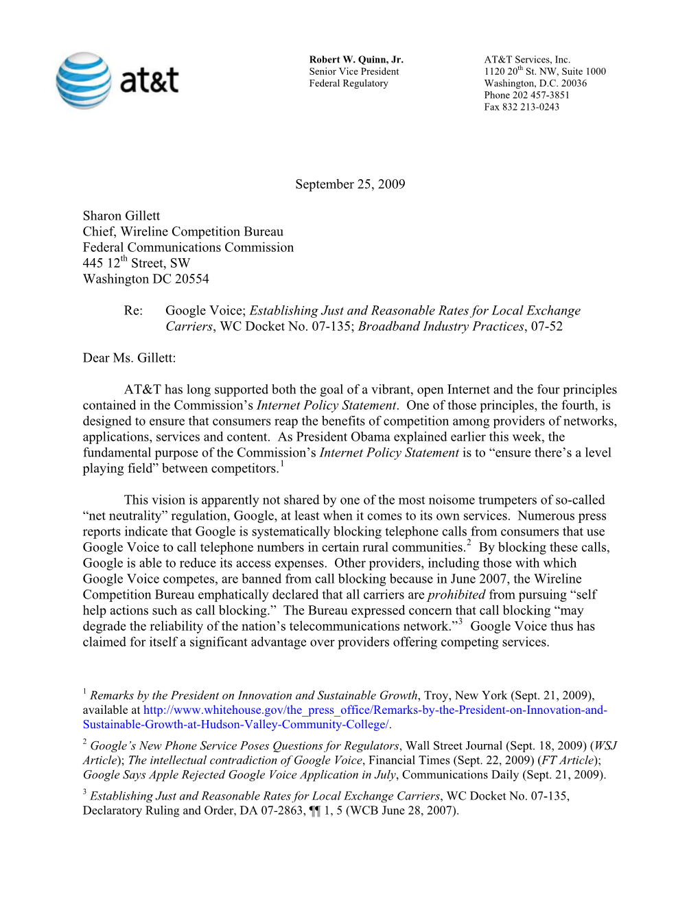 Questions from FCC Letter to AT&T Re: Google Voice