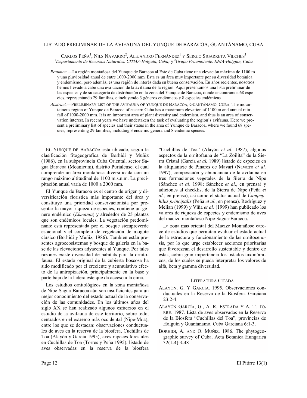 Page 12 El Pitirre 13(1) BARACOA Está Ubicado, Según La Clasificación