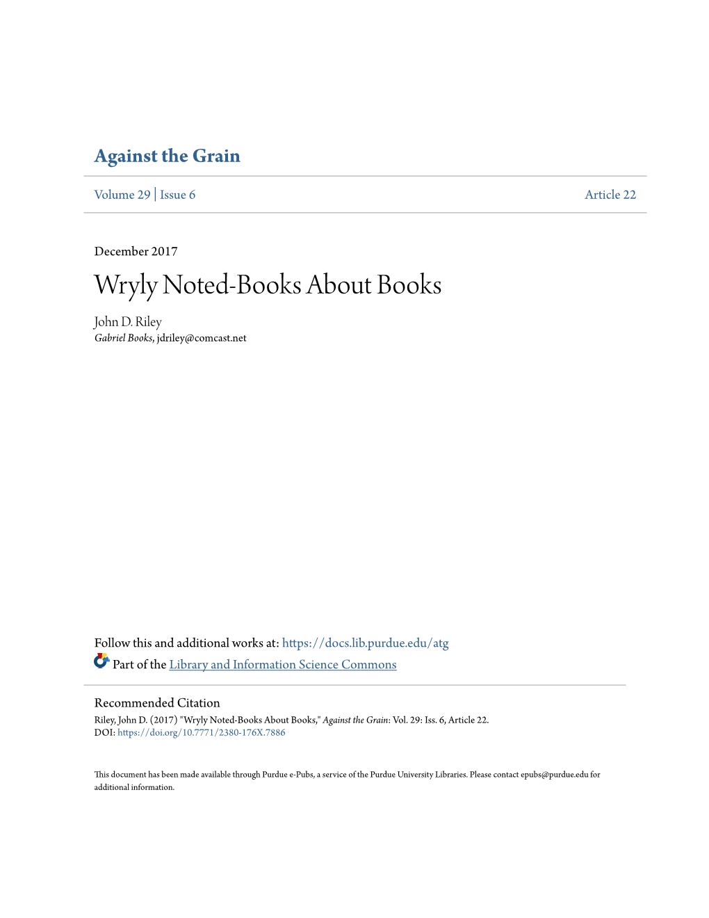 Wryly Noted-Books About Books John D