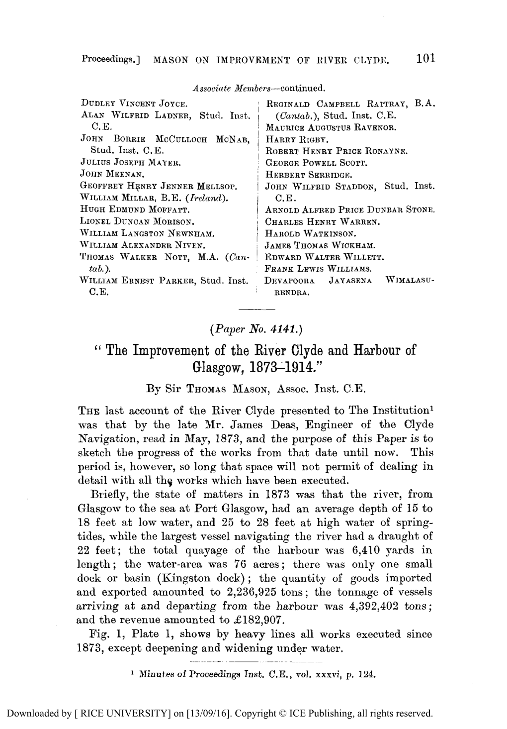 The Improvement of the River Clyde and Harbour of Glasgow, 1873-1914.” by Sir THOMASMASON, Assoc