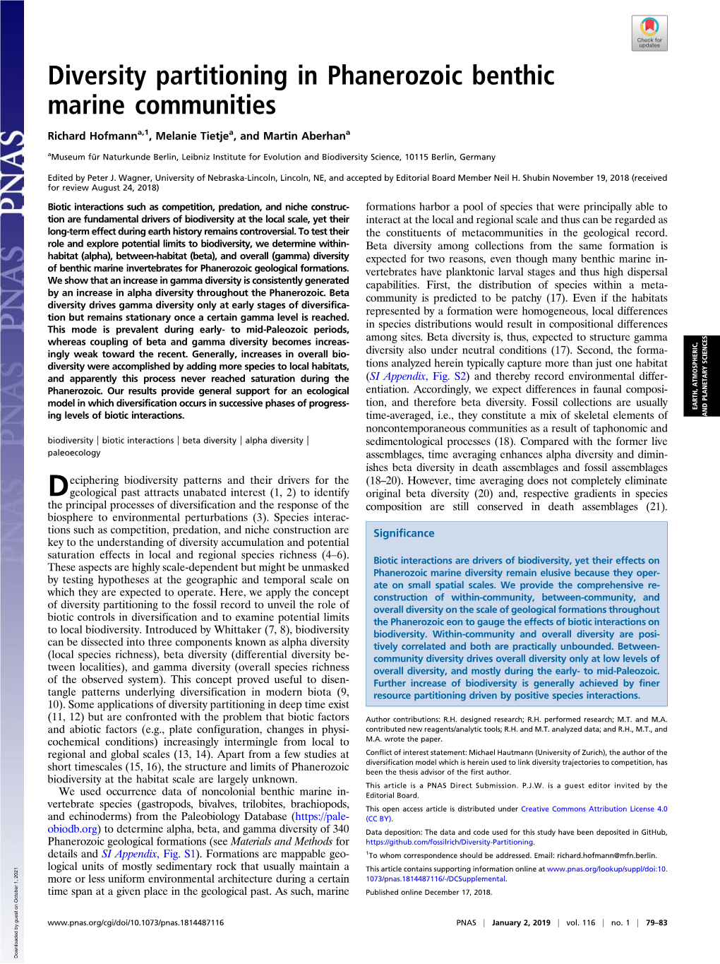 Diversity Partitioning in Phanerozoic Benthic Marine Communities