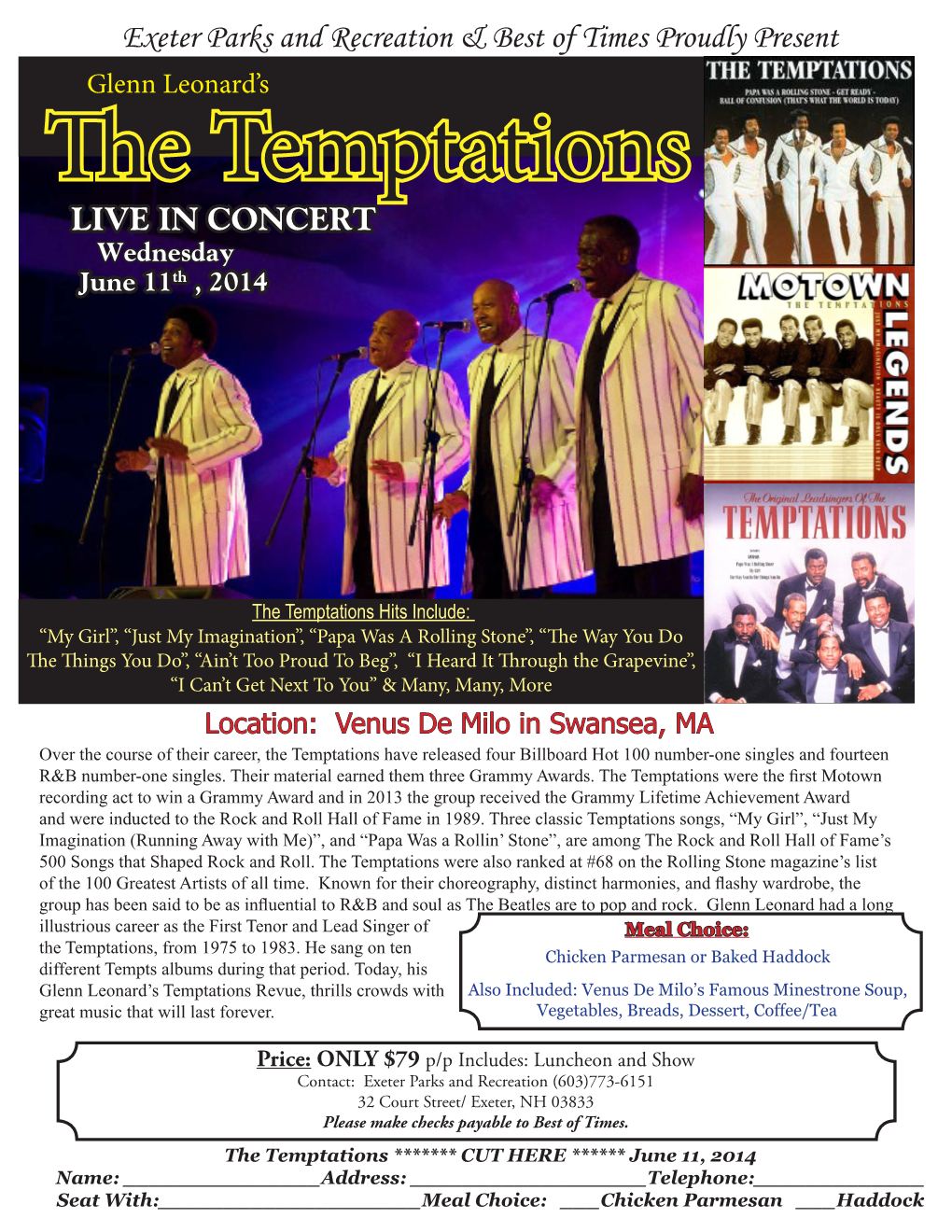 The Temptations LIVE in CONCERT Wednesday June 11Th , 2014