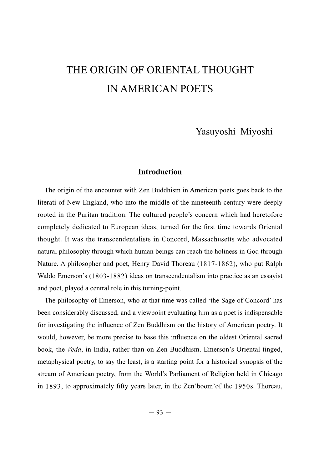 The Origin of Oriental Thought in American Poets