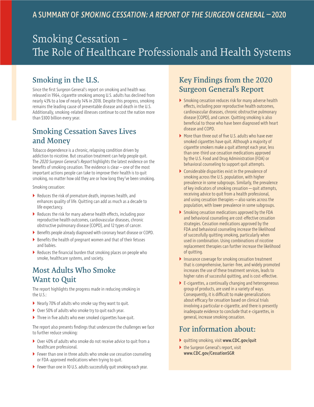 Smoking Cessation: a Report of the Surgeon General – 2020