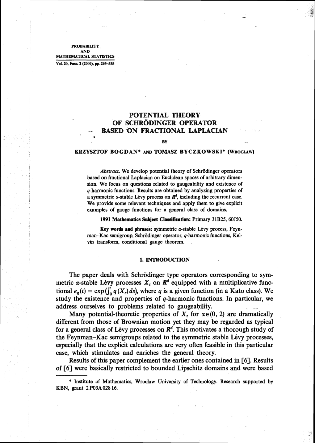 Potential Theory of Schr~Dingew Operator