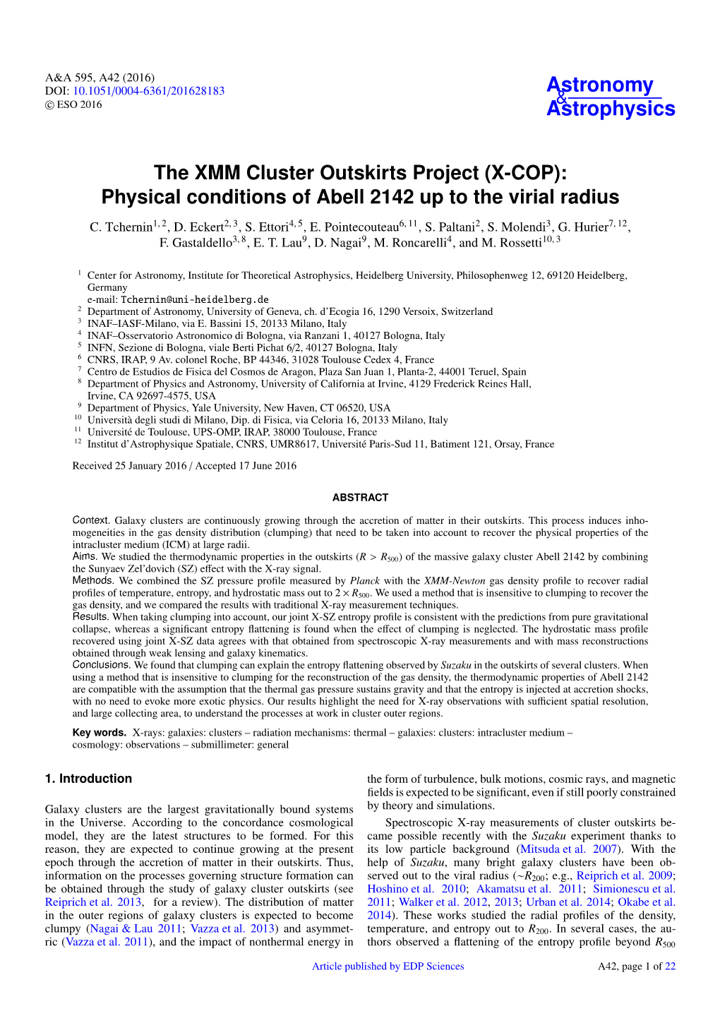 The XMM Cluster Outskirts Project (X-COP): Physical Conditions of Abell 2142 up to the Virial Radius C