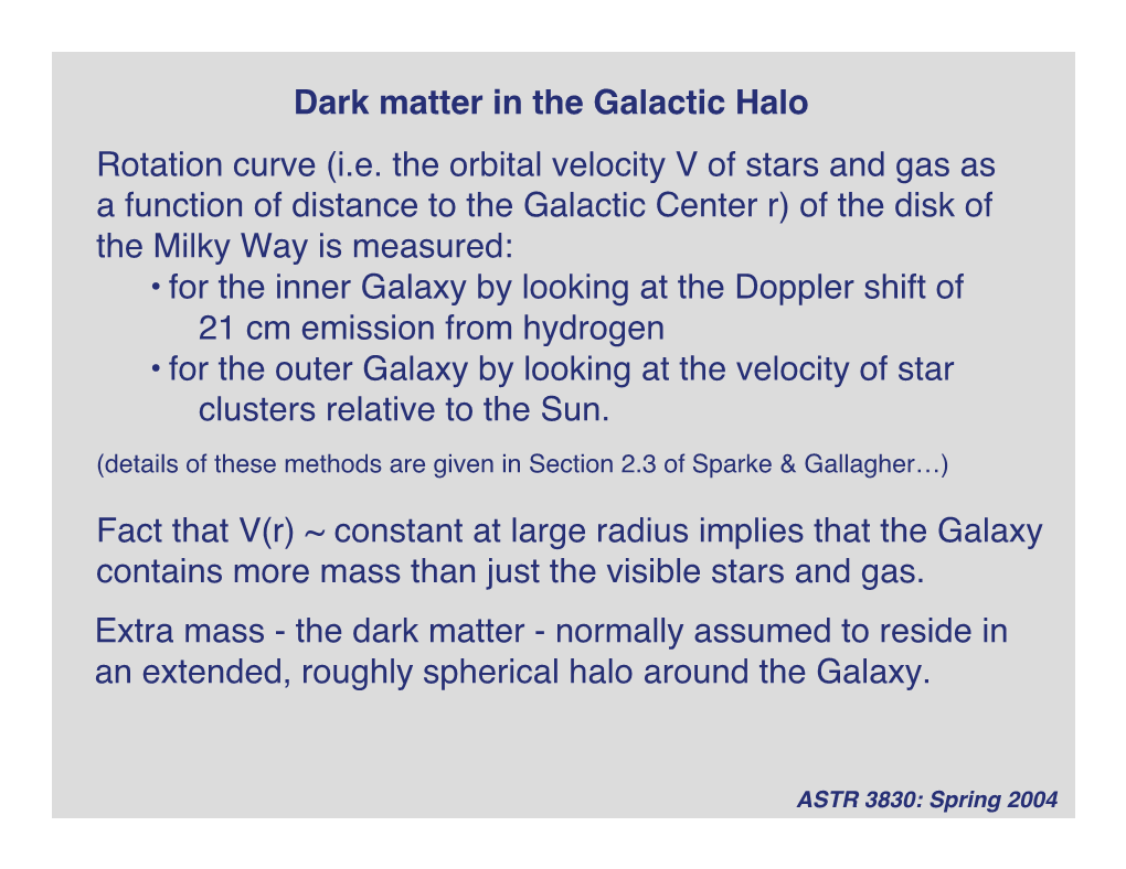 Dark Matter in the Galactic Halo Rotation Curve (I.E