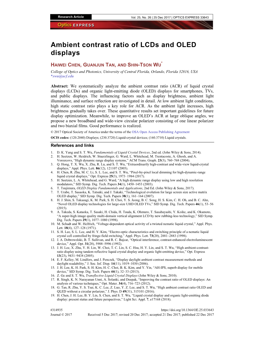 Ambient Contrast Ratio of Lcds and OLED Displays