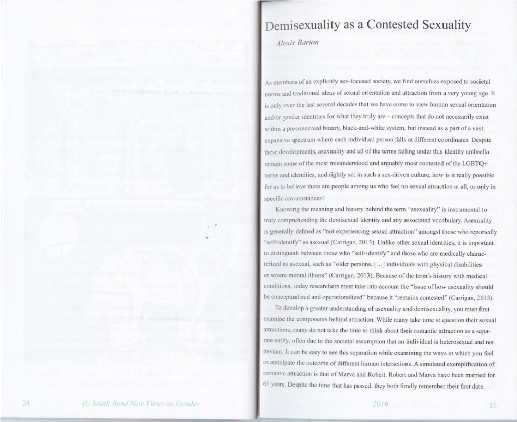 Demisexuality As a Contested Sexuality Alexis Barton