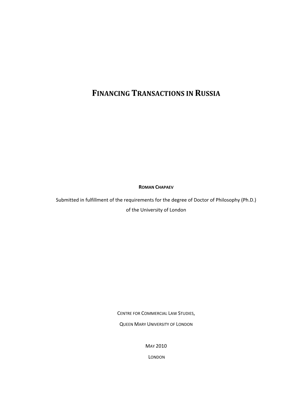 Financing Transactions in Russia