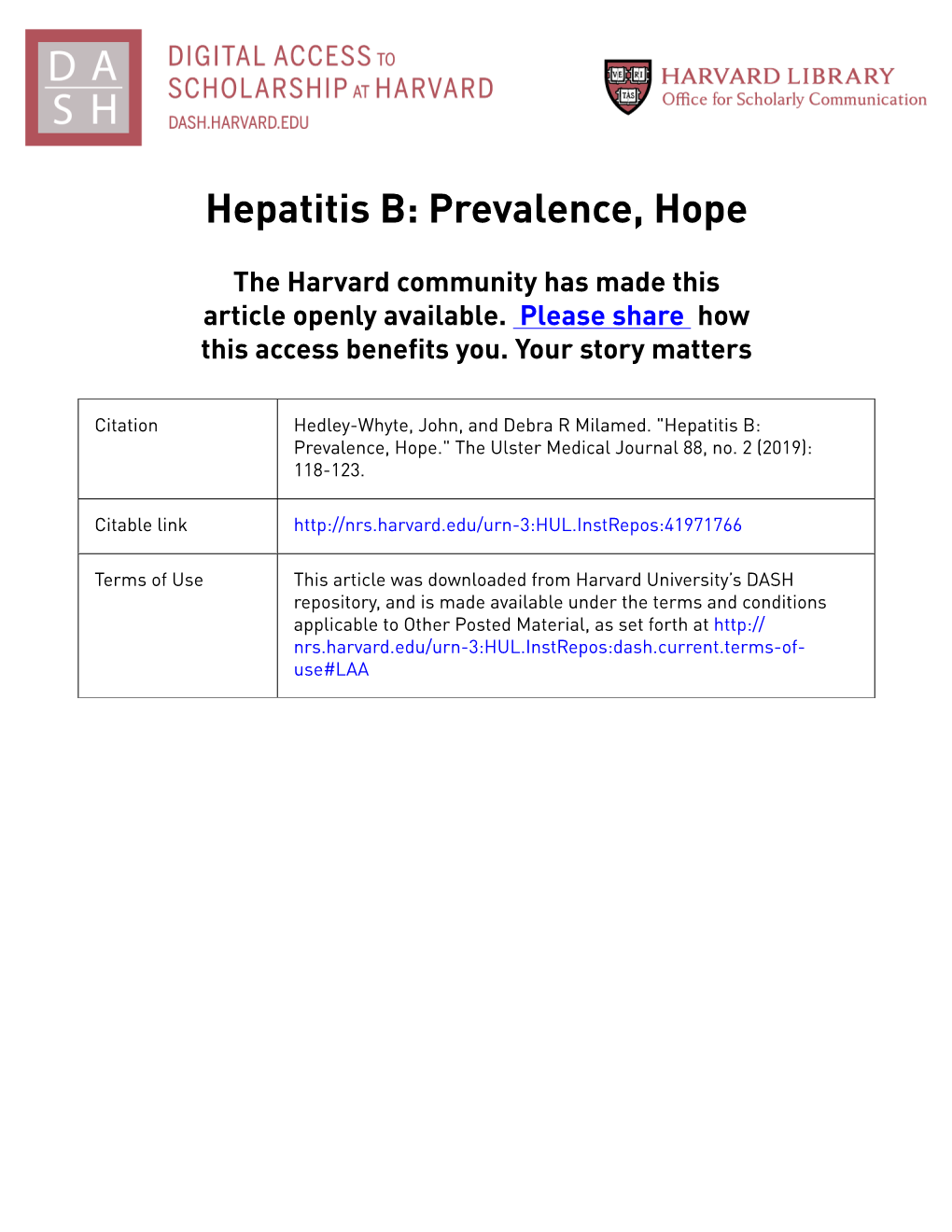Hepatitis B: Prevalence, Hope